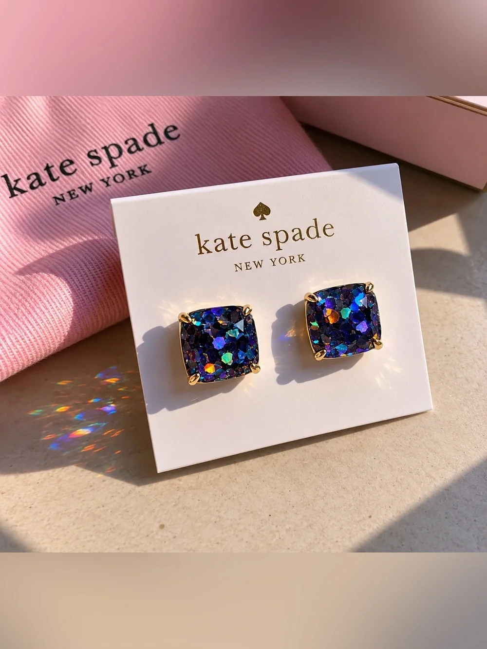 Kate spade New York Black Multicolor Iridescent Glitter Square Stud Earrings